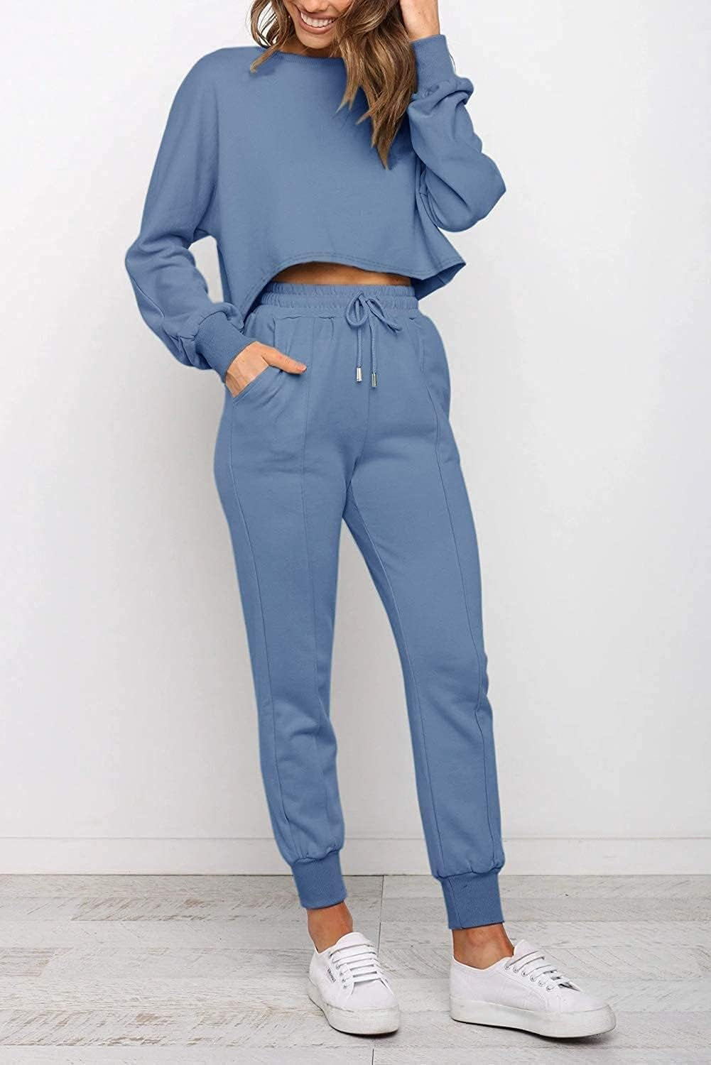 Women'S Casual 2 Piece Outfits Long Sleeve Tops & Sweat Pants Pajamas Loungewear Set