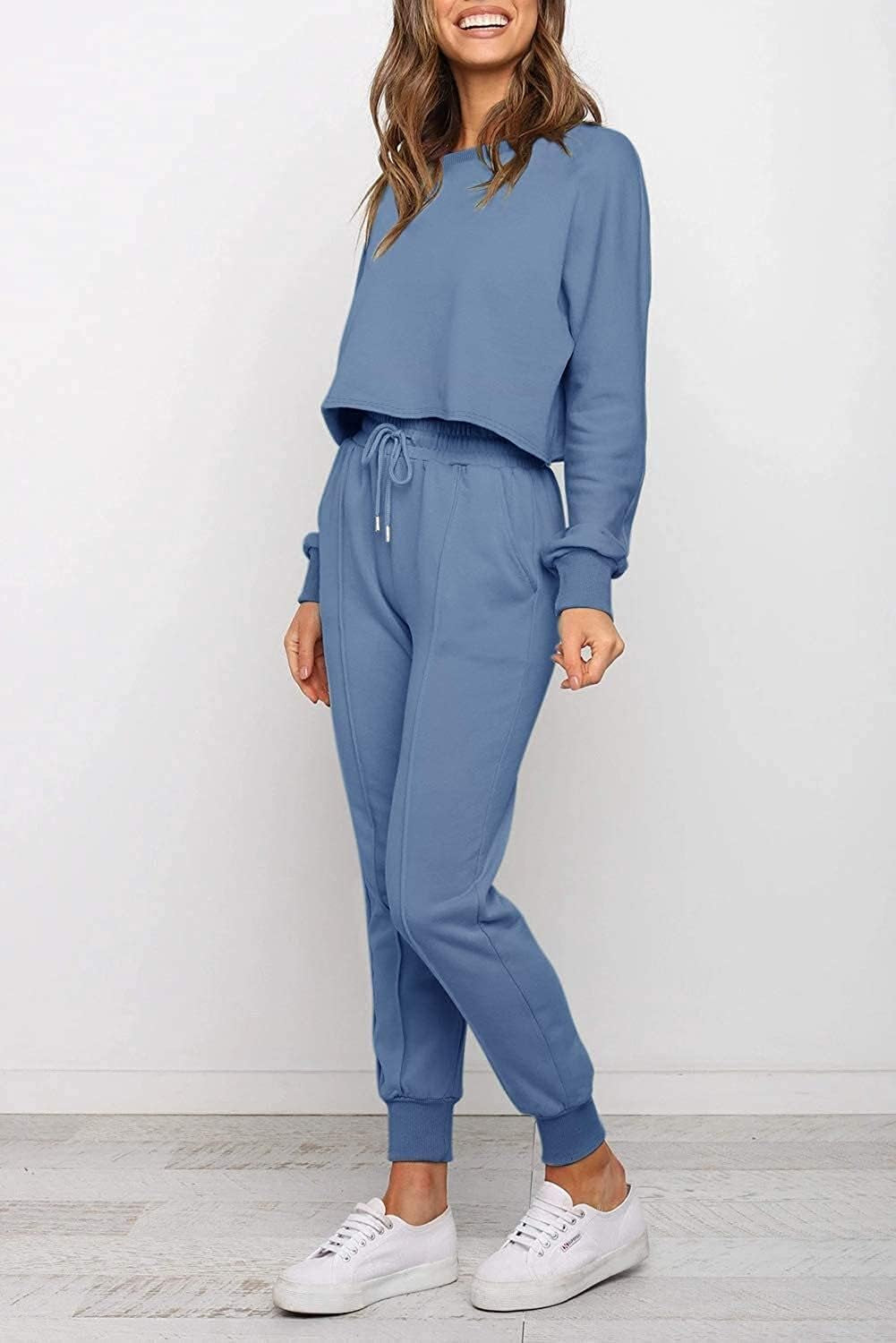 Women'S Casual 2 Piece Outfits Long Sleeve Tops & Sweat Pants Pajamas Loungewear Set