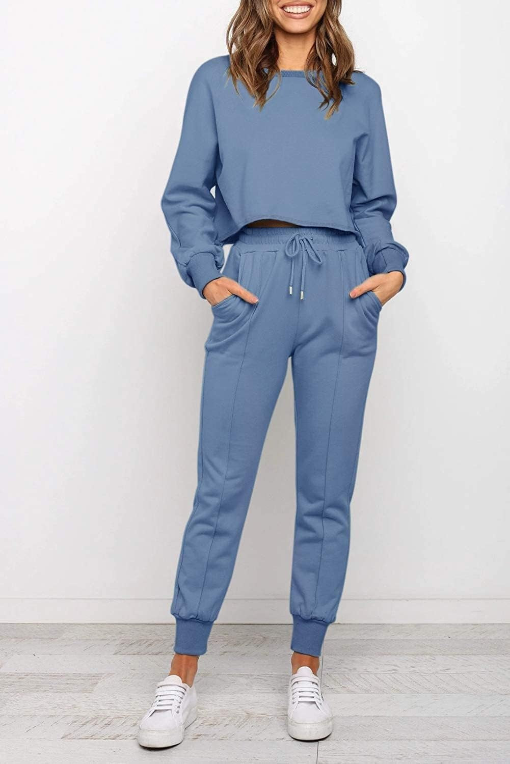 Women'S Casual 2 Piece Outfits Long Sleeve Tops & Sweat Pants Pajamas Loungewear Set