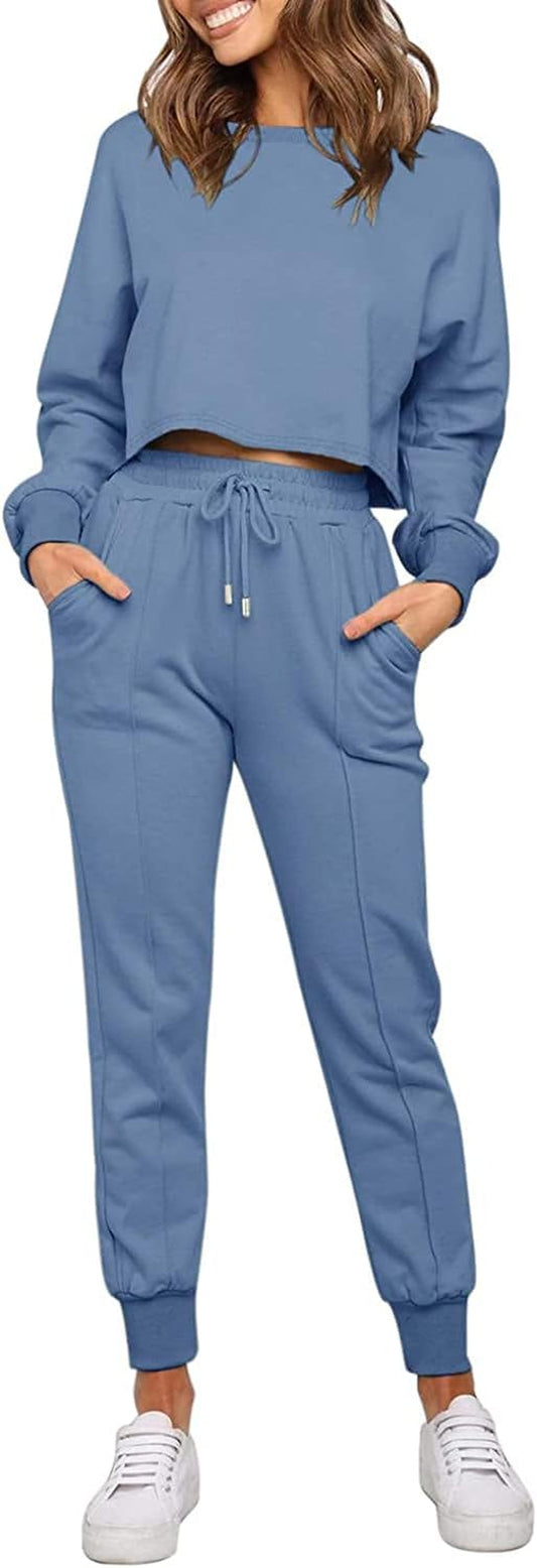 Women'S Casual 2 Piece Outfits Long Sleeve Tops & Sweat Pants Pajamas Loungewear Set